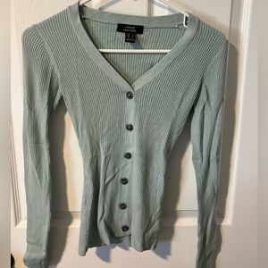 Soft Winter V neck Sweater Mint Green/Blue